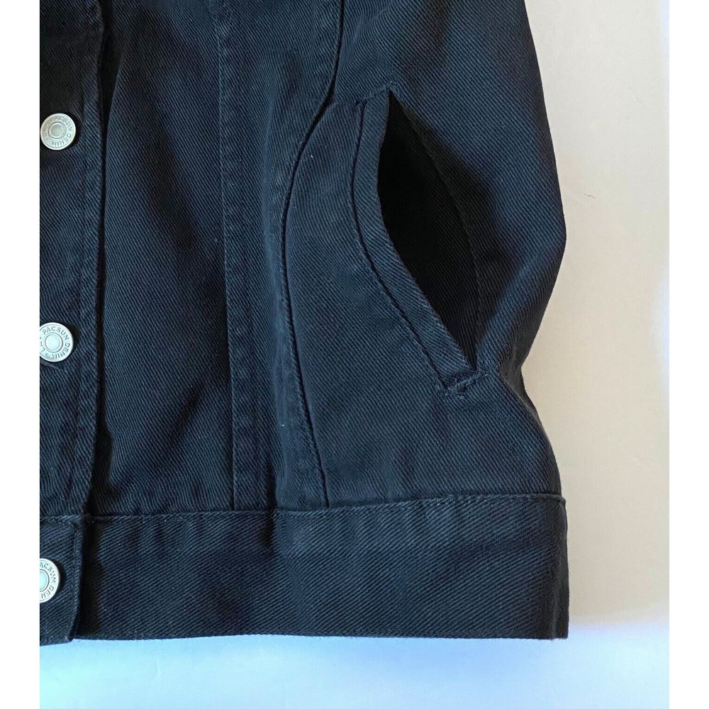 PacSun Los Angeles Jean Jacket Womens Size Small Black Braided Laced Back - Picture 8 of 16